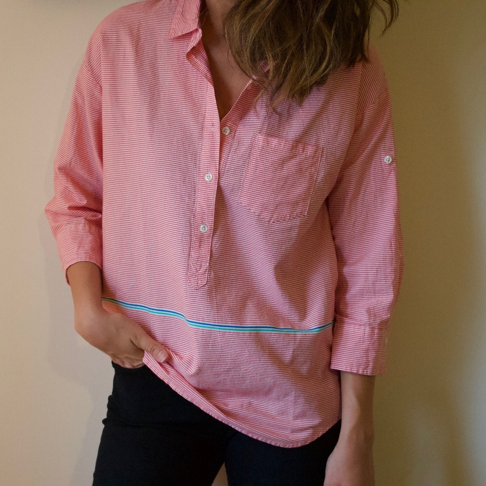 J. Crew Striped Coral Popover